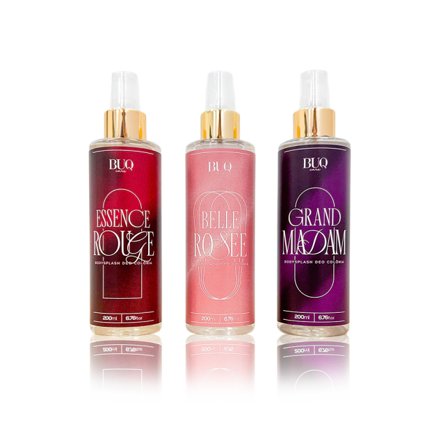 COMBO BODY SPLASH GRAND MADAM + BELLE ROSEE + ESSENCE ROUGE BUQ CARE — foto da loja oficial